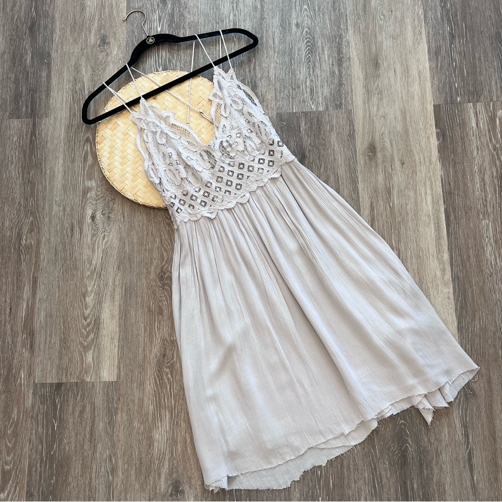 Free People Cream Pleated Sundress with Spaghetti Straps